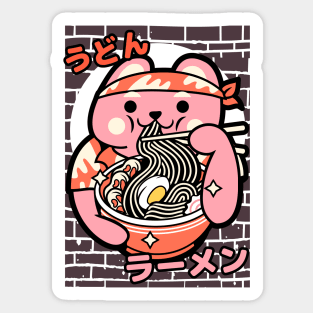 Lucky cat eating noodles Sticker